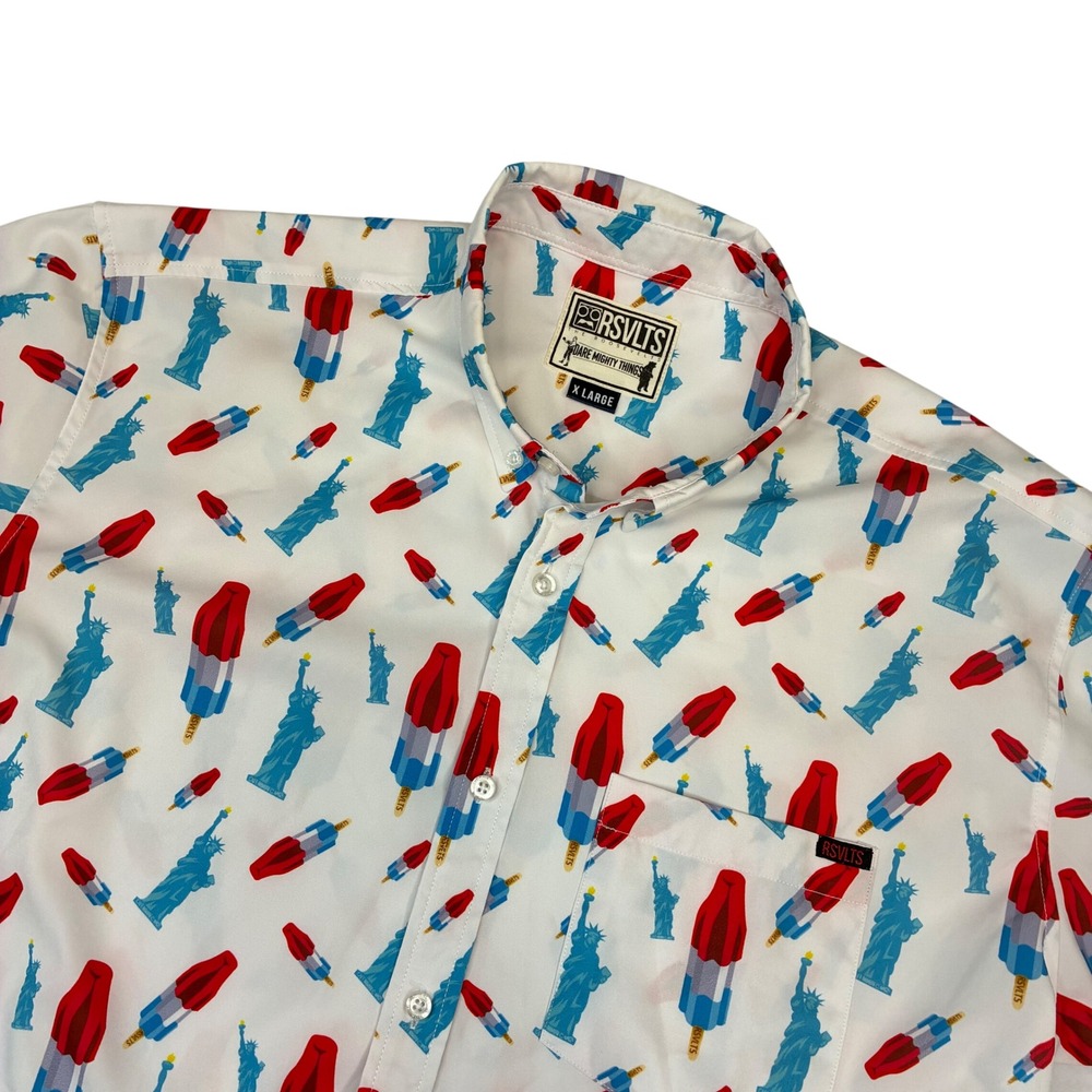 RSVLTS Button Down Mens XL White Patriotic Statue of Liberty Bomb Pop Kunuflex